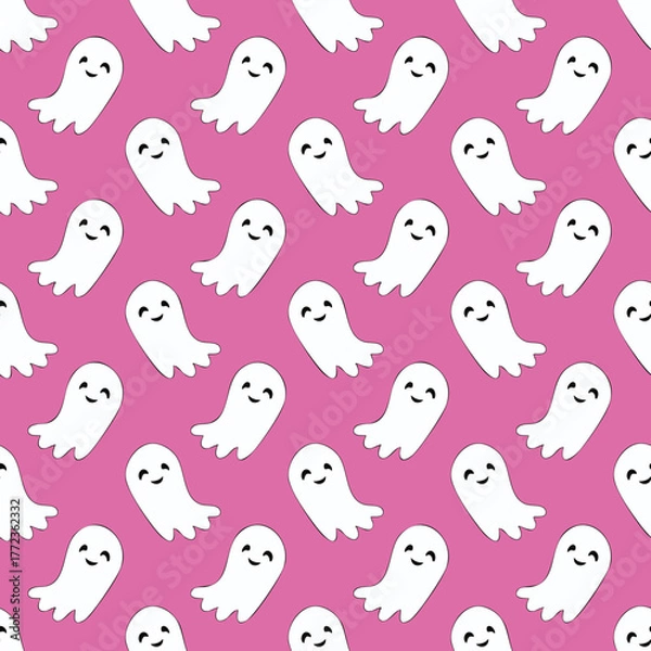 Fototapeta Seamless pattern with cute smiling little ghosts