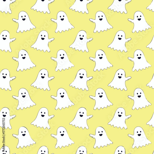 Fototapeta Seamless pattern with cute smiling little ghosts