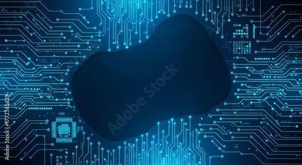 Obraz Abstract Blue Circuit Board with Central Void technology