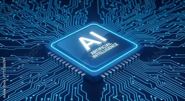 Obraz AI Artificial Intelligence Microchip on Circuit Board