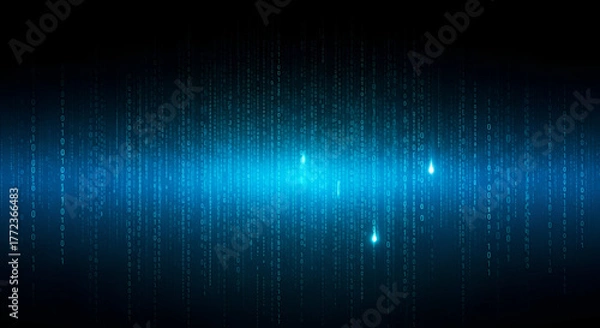 Obraz Digital Rain of Binary Code with Blue Glow data stream