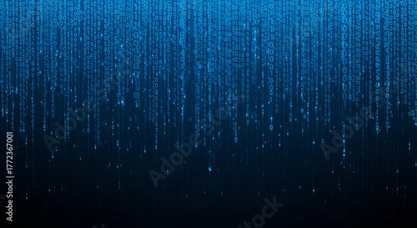 Obraz Falling Blue Binary Code Digital Rain Effect data technology