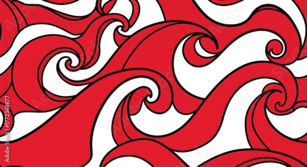 Obraz Dynamic Red and White Swirling Waves Pattern Creating a Vibrant and Abstract Flowing Design, Perfect for Backgrounds and Artistic Projects