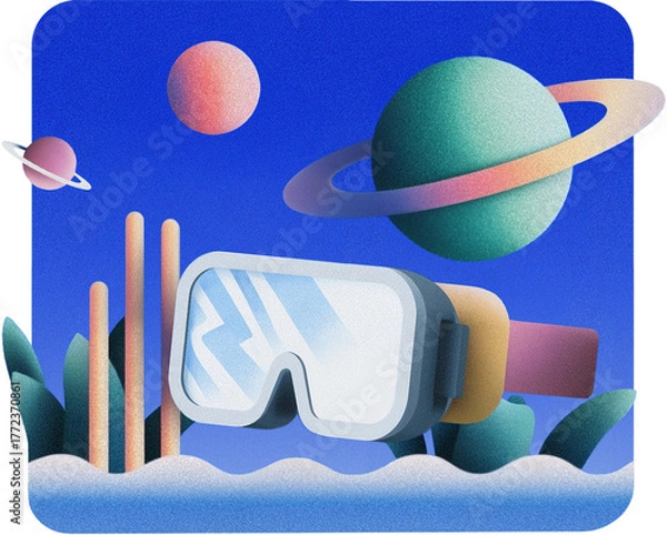 Obraz Virtual reality headset with planet immersive space education technology, Edtech for astronomy and space learning