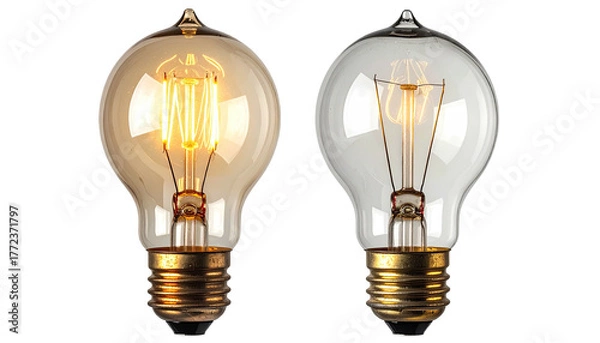 Obraz Two lightbulbs one lit, the other unlit