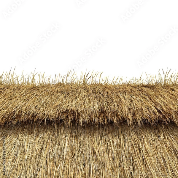 Fototapeta Close-up view of a straw roof highlighting its natural texture under bright daylight, emphasizing simple craftsmanship