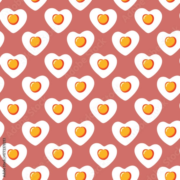 Fototapeta Fun brown heart fried egg seamless pattern for breakfast