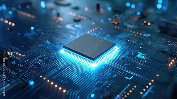 Obraz Advanced Technology Concept with AI and Quantum Processor