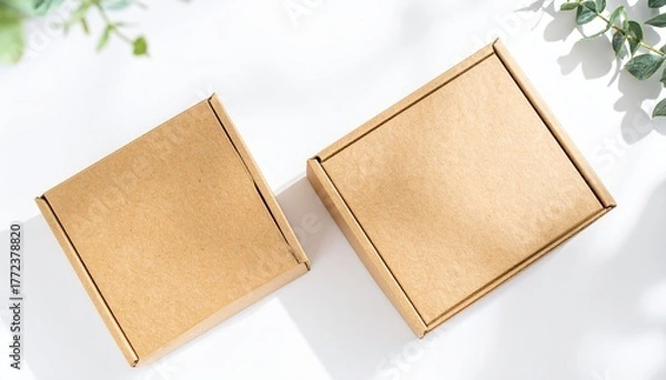 Obraz Eco-Friendly Kraft Paper Packaging Boxes on White Table