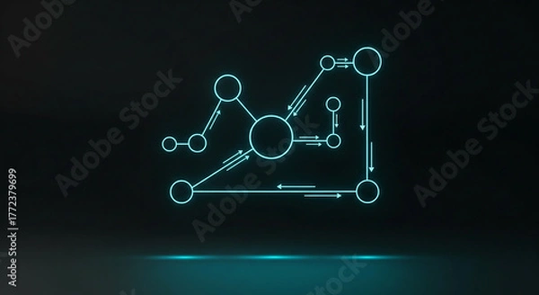 Fototapeta Glowing teal network diagram floating above a teal plane, with abstract connection points and dark background creating a futuristic, technological mood.