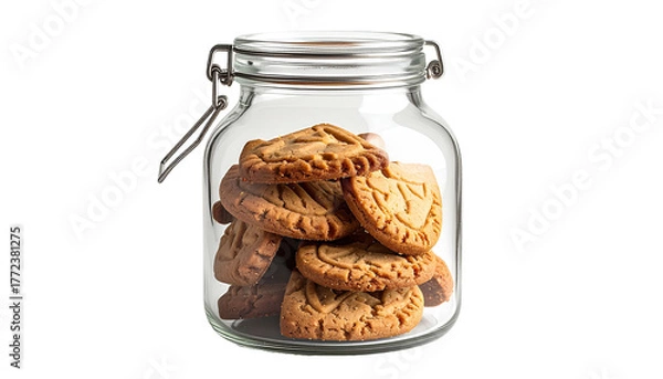 Fototapeta Jar filled with stacked shortbread cookies against a black background