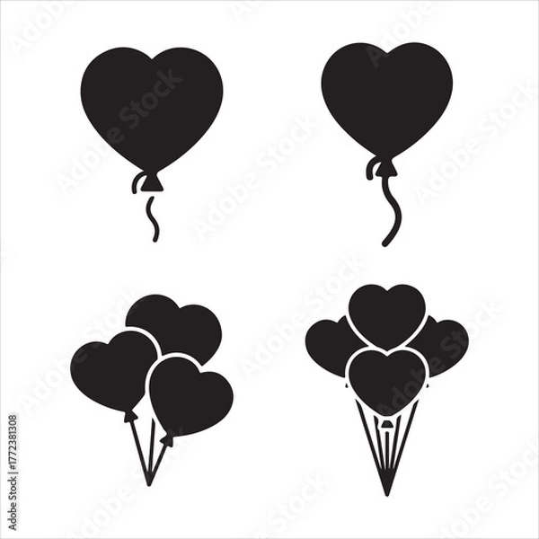 Obraz Heart balloons vector icons for valentines day design set and bundle silhouette art vector design
