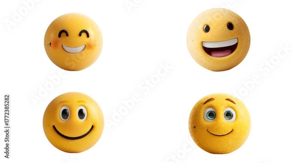 Fototapeta Expressive emoji faces convey diverse emotions with cheerful smile iconsisolated on transparent background