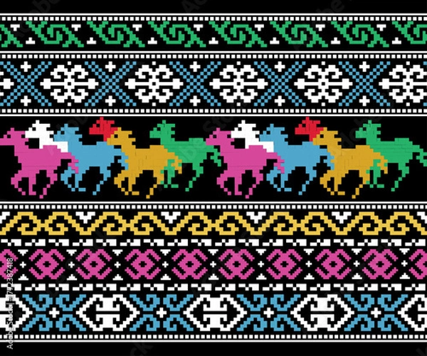 Fototapeta Animal pattern in geometric shapes, seamless, multicolored, designed for background, decoration, fabric, clothing.