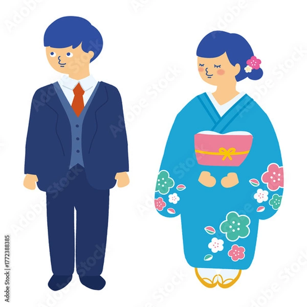 Obraz 着物の女性とスーツの男性