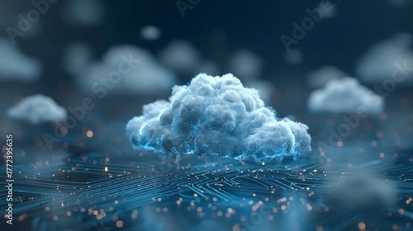 Fototapeta 3D render of a cloud with a padlock icon