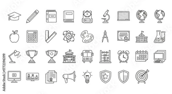 Fototapeta Education icons line drawing style of school and learning elements on a white background