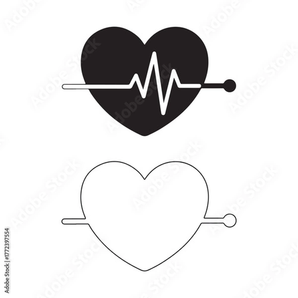Obraz Heartbeat pulse line with heart shape for medical design set and bundle silhouette art vector design