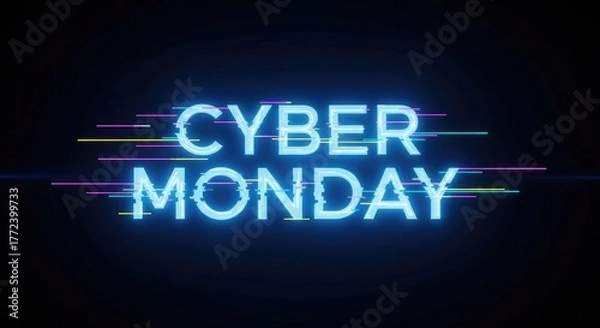 Obraz Cyber Monday Neon Glitch Text Effect Keywords: cyber monday, sale, discount, shopping, online