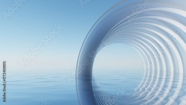 Obraz 3d illustration of abstract minimal Geometry background, Circular geometric shape with glass design on water surface, Product presentation backdrop