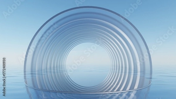 Obraz 3d illustration of abstract minimal Geometry background, geometric podium with glass design on water surface, Product presentation backdrop