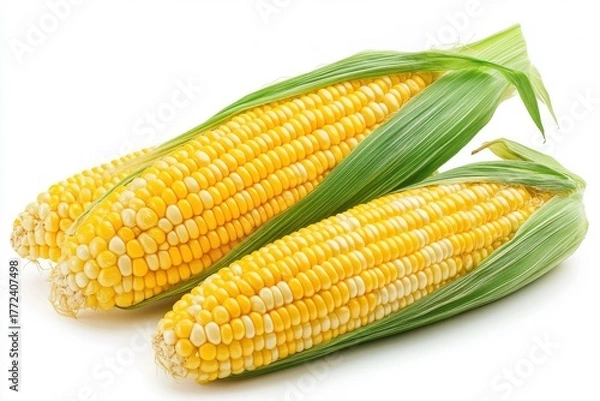 Obraz Fresh corn isolated on a white background.
