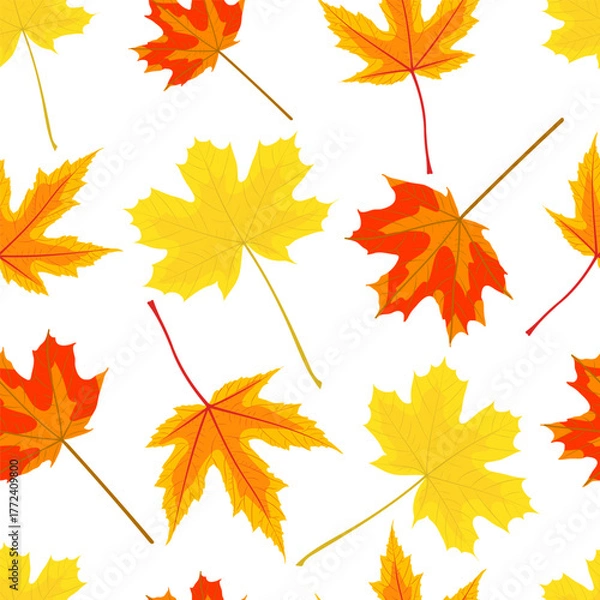 Fototapeta Autumn Yellow Maple Tree Leaves Seamless Pattern