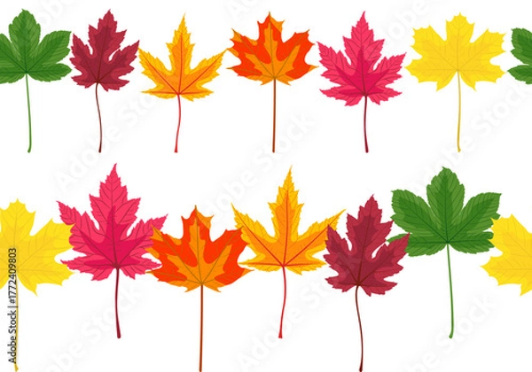 Obraz Autumn Maple Tree Leaf Horizontal Seamless Borders