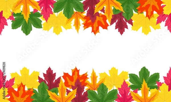 Fototapeta Autumn Maple Leaf Frame Horizontal Seamless Borders