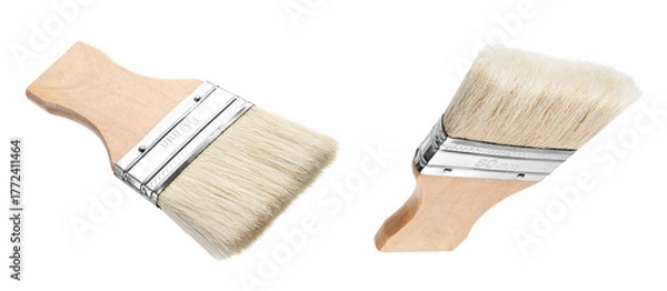 Fototapeta Wooden handle paint brush isolated on white background