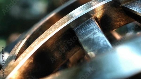 Obraz Intricate close-up of brushed metal machinery revealing mechanical precision and robust engineering