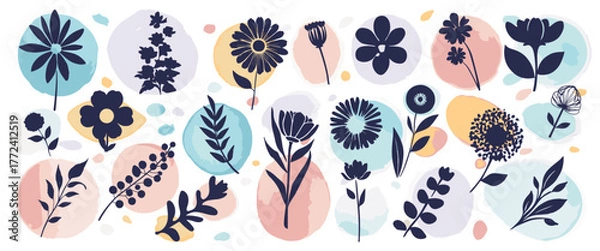 Obraz Set of leaves silhouette of beautiful flowers, leaves, plant design. Vector illustration 30.