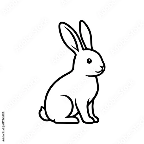 Fototapeta Adorable bunny rabbit line art illustration for Easter designs, springtime cards, and cute animal themes, a simple and elegant outline drawing