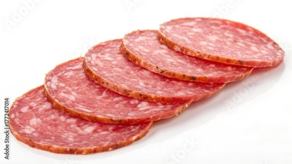 Fototapeta sliced salami isolated on a white background