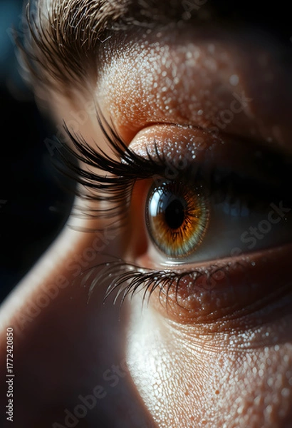 Fototapeta Close-up Portrait of a Woman with Reflective Sunglasses and Dramatic Lighting
