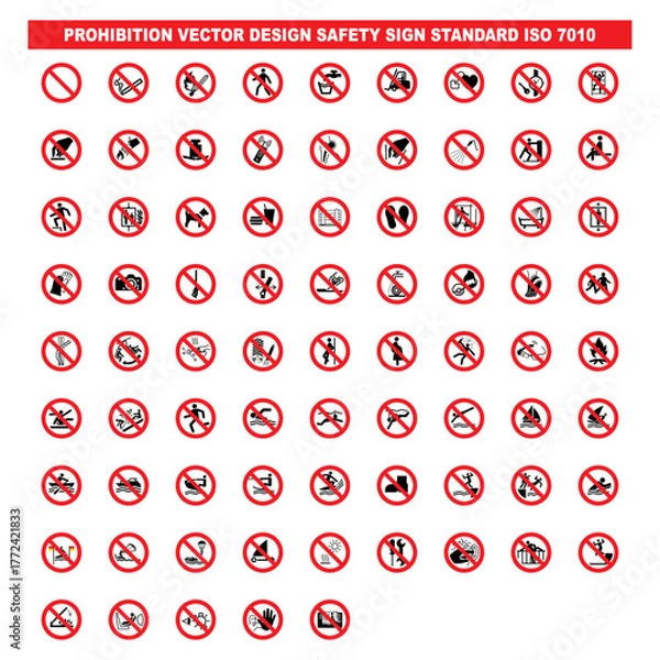 Fototapeta set of General prohibition vector design safety sign standar ISO 7010