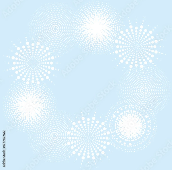 Obraz 色々なドット模様が丸く囲むフレーム　水色