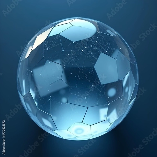 Obraz Blue transparent 3D sphere on a blue background.