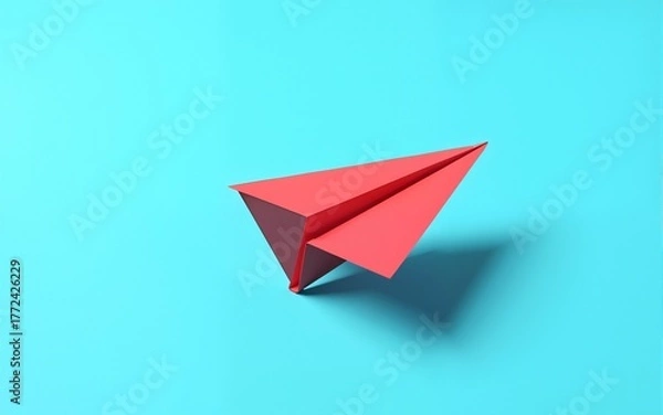 Obraz Small business concept with small red paper plane on blue background. High quality