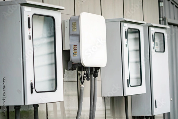 Fototapeta Modern Utility Boxes on Building Exterior