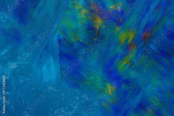 Fototapeta Dynamic blue abstract texture painting modern artwork for creative digital backgrounds