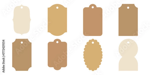 Fototapeta Tag Craft Shape Label Set. Gift Craft Paper Card Frame Sticker. Flat Vector Illustration