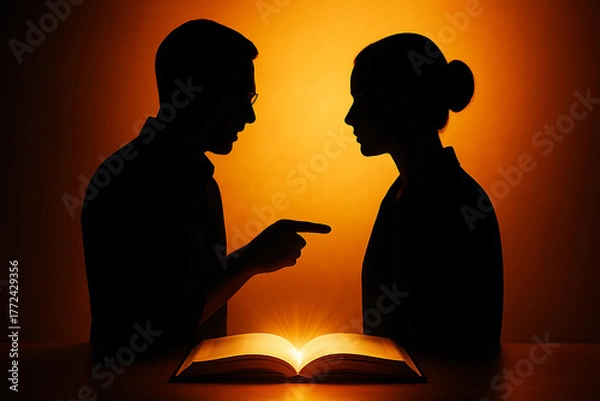 Fototapeta Intellectual debate over ancient wisdom conceptual art of enlightenment and conflict