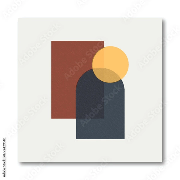 Fototapeta Abstract Minimalist Geometric Shapes Composition with Terracotta, Navy Arch, and Mustard Circle