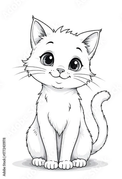 Obraz cute cat sitting with black and white background