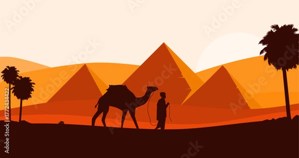 Obraz Modern Pyramid Egyptian silhouette background. Vector illustration banner template