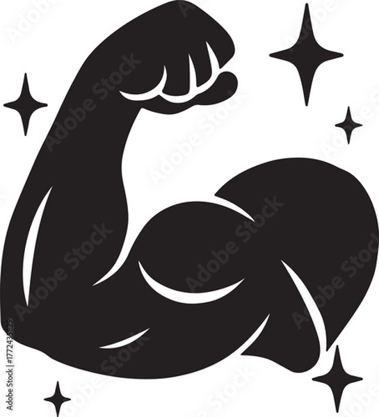 Fototapeta muscular arm flexing with stars around silhouette vector
