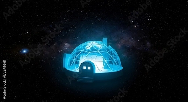 Fototapeta A blue light bulb concept in the dark sky of space represents global energy technology and an innovative idea for the universe