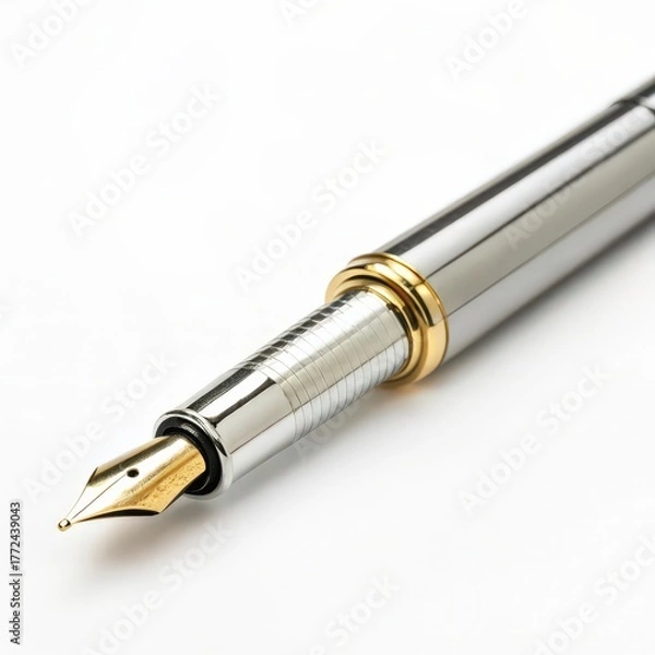 Fototapeta Elegant fountain pen with a shiny metallic finish and intricate detailing.