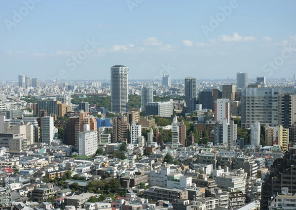 Fototapeta 青空と雲・ 日本の東京都市景観（文京区や台東区方面などを望む）あ